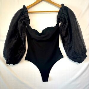 LULUS Black Puff Sleeve Bodysuit Size XS